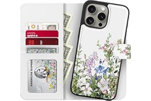 LUMARKE Designed for iPhone 13 Pro Max Wallet Case - Detachable Flip Folio Cover - RFID Blocking 4 Card Slots Holder - Leather Magnetic Kickstand Protective Phone Case 6.7" Lavender Blue Flowers