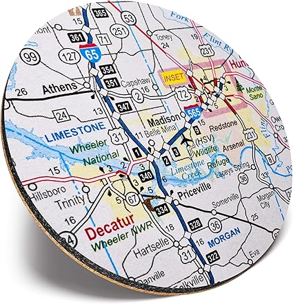 Posavasos redondo único – Huntsville Alabama America USA mapa de viaje