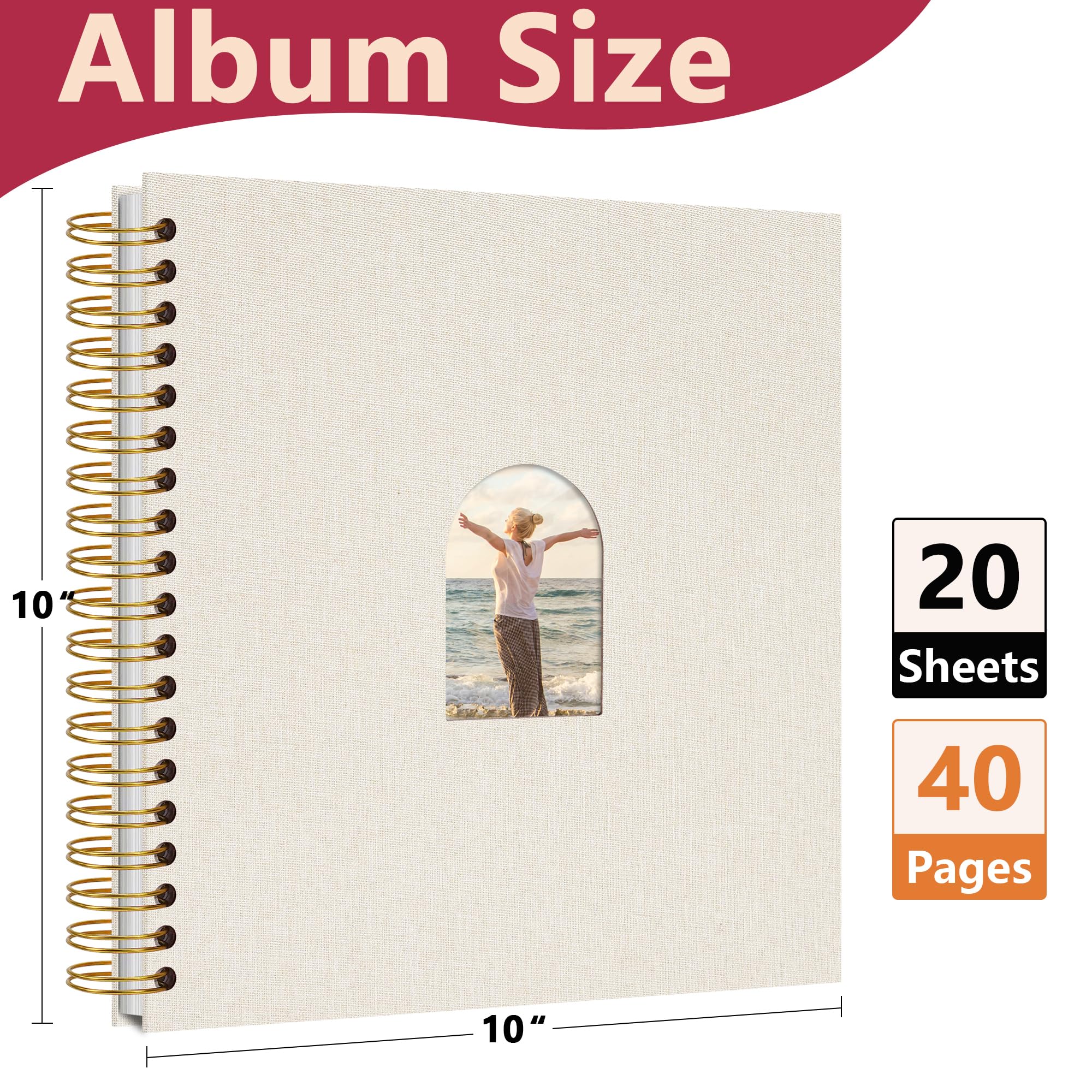 Vienrose 10X10 Inch DIY Scrapbook Album Linen Arch Window Photo Album 40 Blank Pages Scrap Book Photo Albums for Wedding Baby Shower, Beige