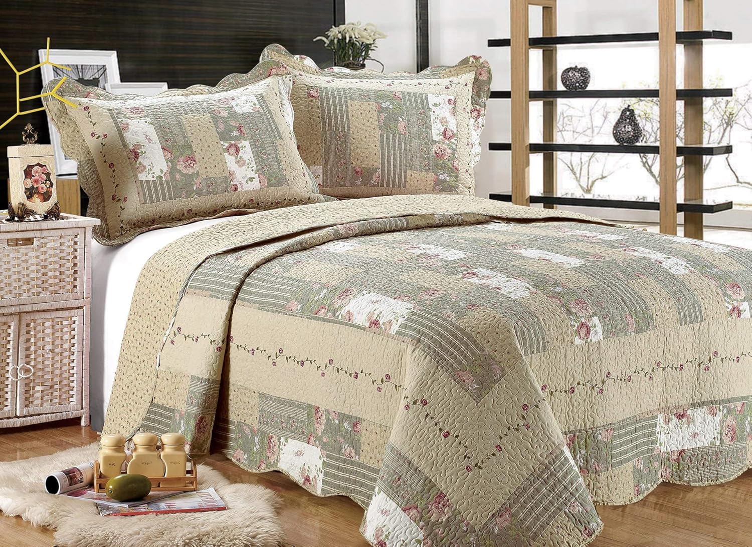 All For You - Juego de Colcha Reversible, 3 Piezas, Color Beige, café