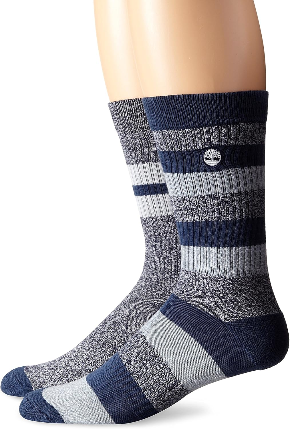 Timberland Men's 2 Pack Rugby Stripe Cotton Crew Sock, Navy, Sock Size