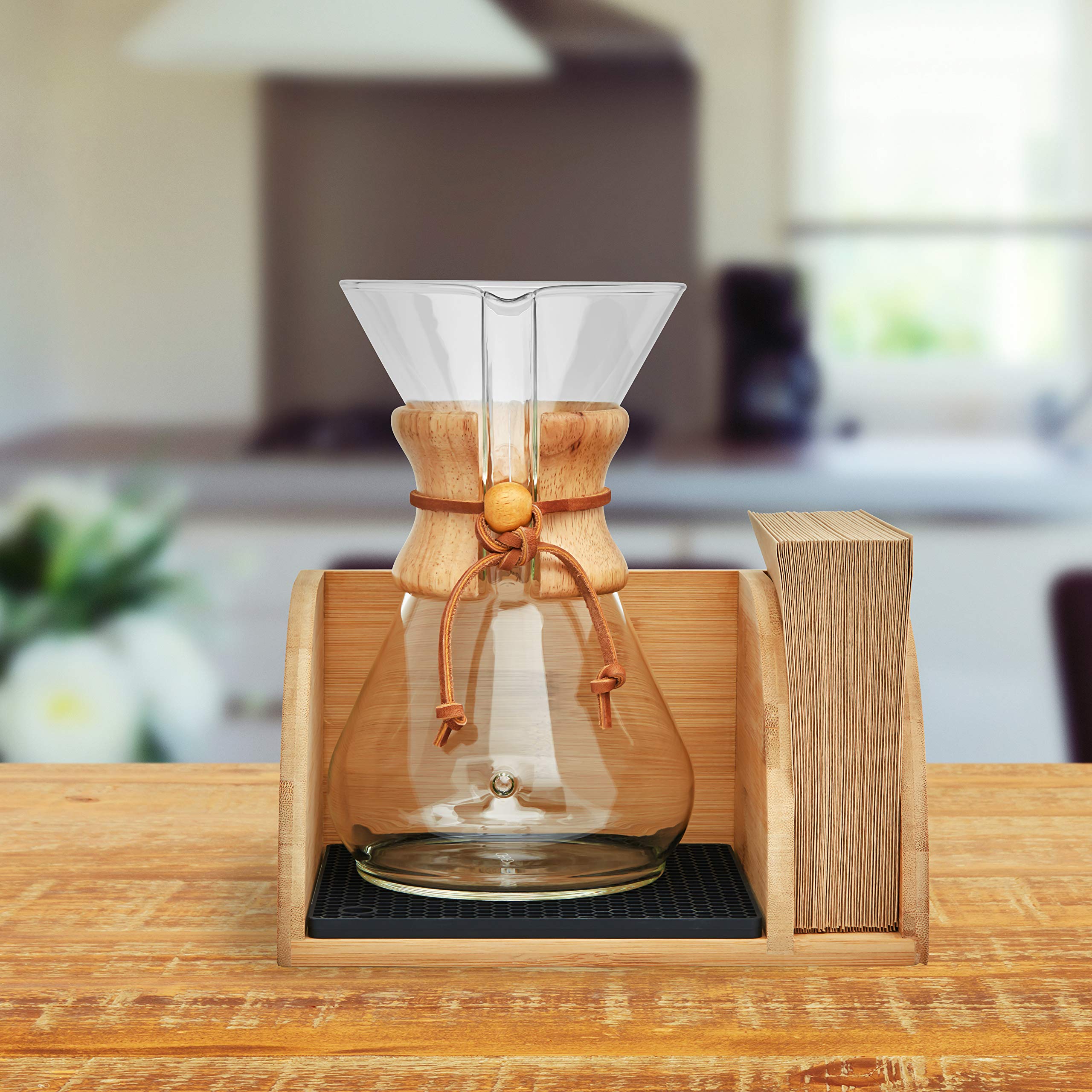 Hoovy Caddy for Chemex Coffeemaker Luxurious Bamboo Wood Coffee Maker