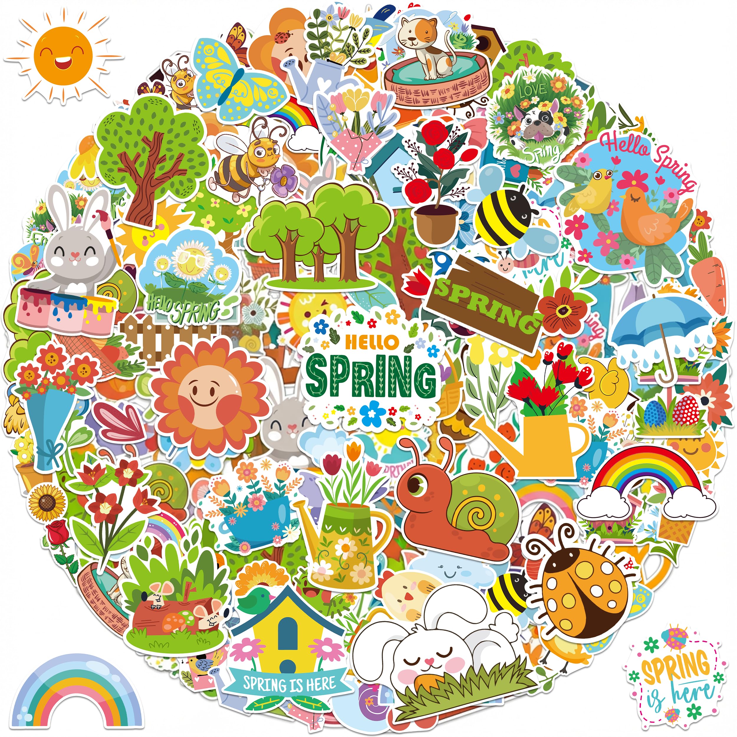 LINAYE 150 PCS Spring Stickers for Kids Vinyl Waterproof Non-Repeating Adhesive Spring Stickers Bulk Party Favors Crafts & Gifts for Kids Classroom