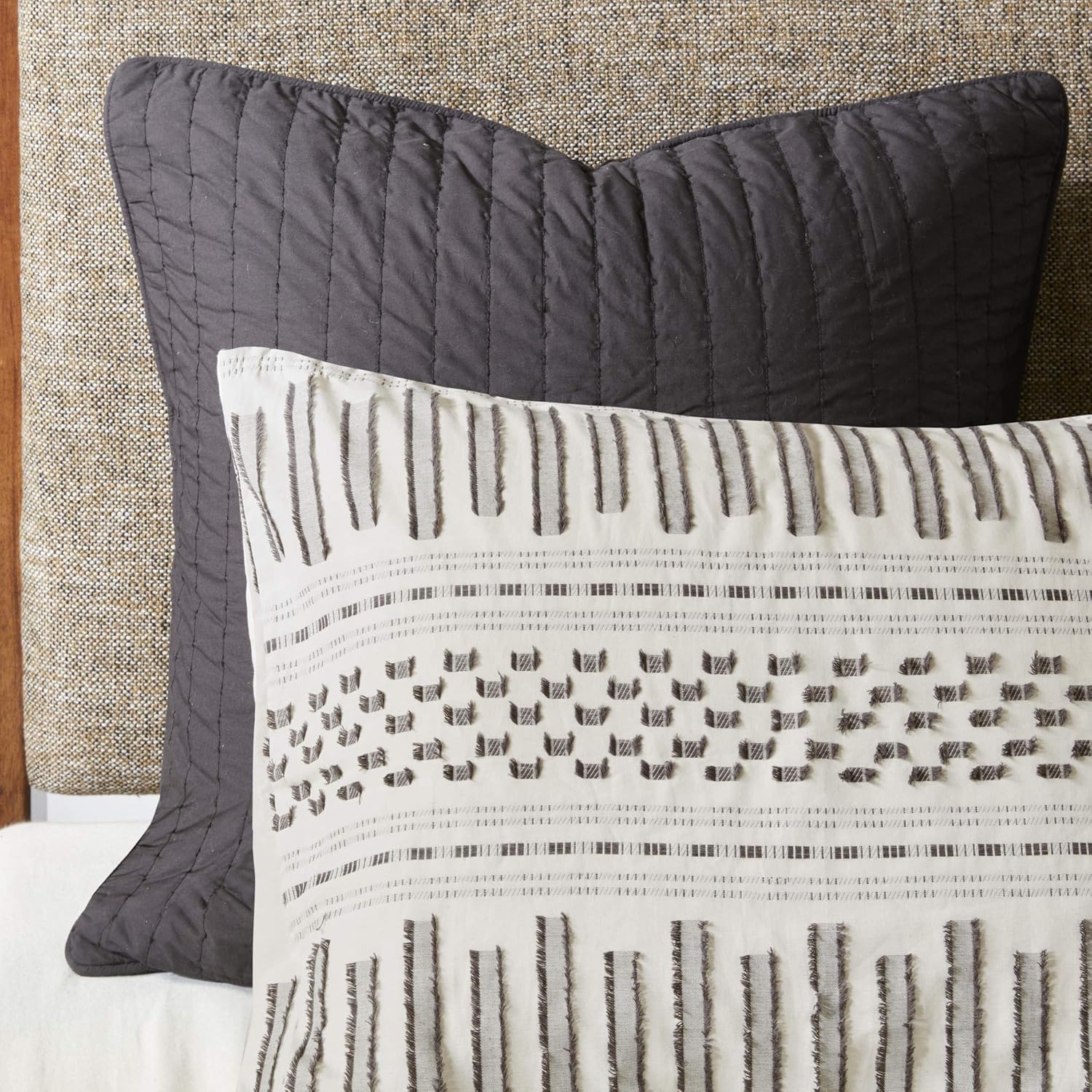 INK+IVY 100% Cotton Duvet Mid Century Modern Design All Season Comforter Cover Bedding Set, Matching Shams, Full/Queen(88"x92"), Rhea, Ivory Geometric Clipped Jacquard: Home & Kitchen