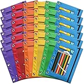 Pencil Pouch for 3 Ring Binder, Bulk 36 Pack 3-Holes Zipper Pencil Pouches in Assorted Colors, Sturdy and Durable Cloth Pencil Holder with Clear Window for Office School College Supplies (36)