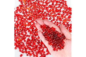 Meschett Colorful Glass Stones, 0.97 LB Fish Tank Gravel, Small Irregular Rainbow Aquarium Gravel for Aquarium Decorations and Turtle Tank, Sea Glass Beads Crystals for Fish Bowl, Vase Filler,Red