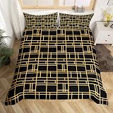 Loussiesd Grid Duvet Cover Set Single Black Gold Lattice Microfiber 2 Pcs view 2