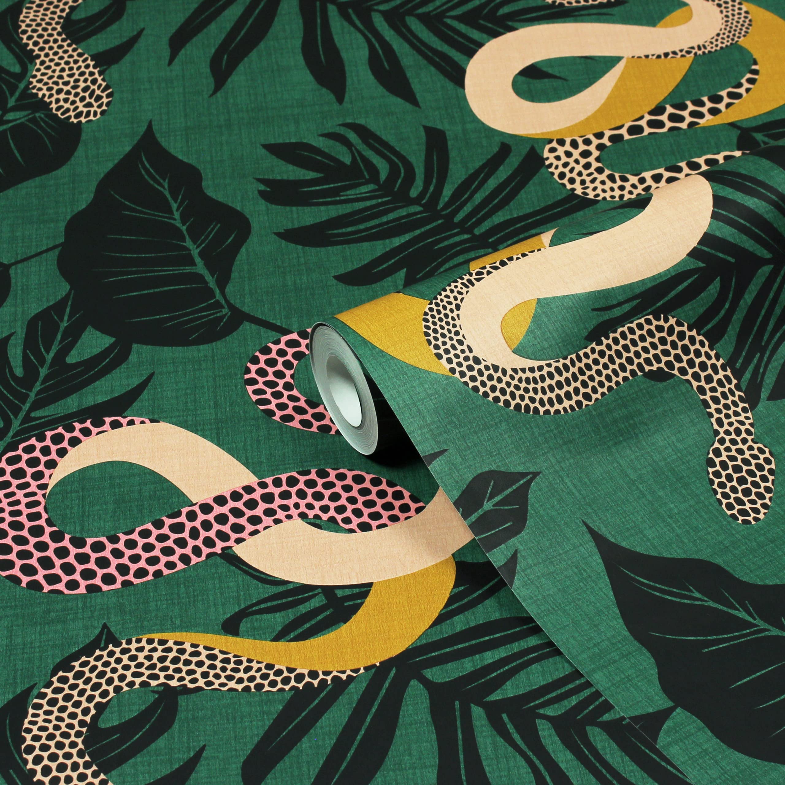 furn. Serpentine Tropical Printed Wallpaper, Juniper Green