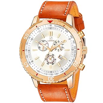 Imported Chronograph Display Silver Dial Brown Leather Strap Mens Watch  LMK-0018