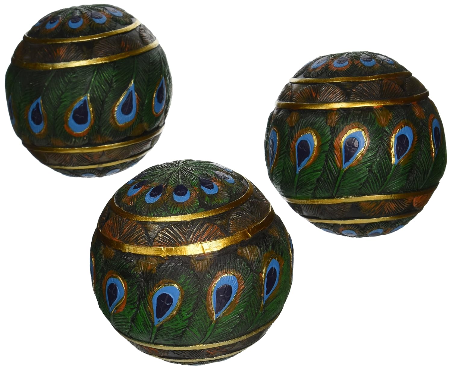 Design Toscano Peacock Feathered Orbs Decorative Accent Balls (Set of 3