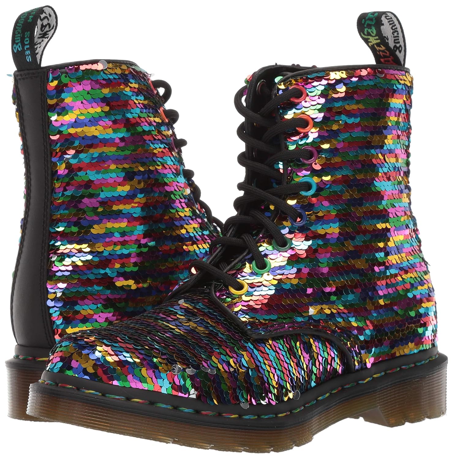 Stivali Dr Martens 1460 Pascal Sequin Donna Nero/Argento Stivali  urban-earth.co.uk