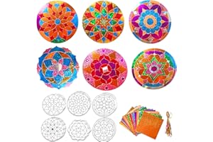 MLOLM 24 Sets Mandala Foil Fun Arts Crafts Diwali Mandala Art Craft Kits| No Mess DIY Creative Flower Crafts for Christmas Indian Festivals Gifts Diwali Party Activities Art Project