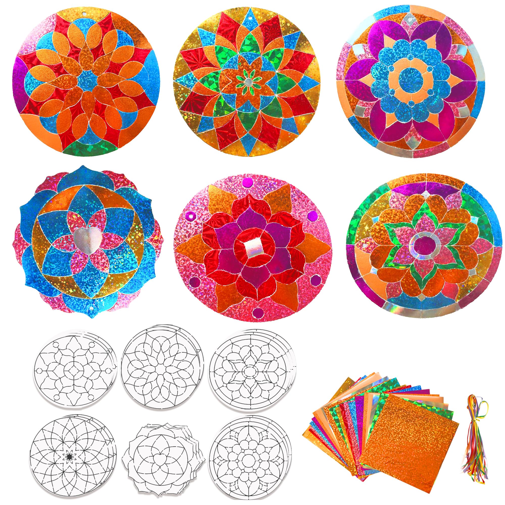 Photo 1 of 24 Sets Mandala Foil Fun Arts Crafts Diwali Mandala Art Craft Kits| No Mess DIY Creative Flower Crafts for Christmas Indian Festivals Gifts Diwali Party Activities Art Project