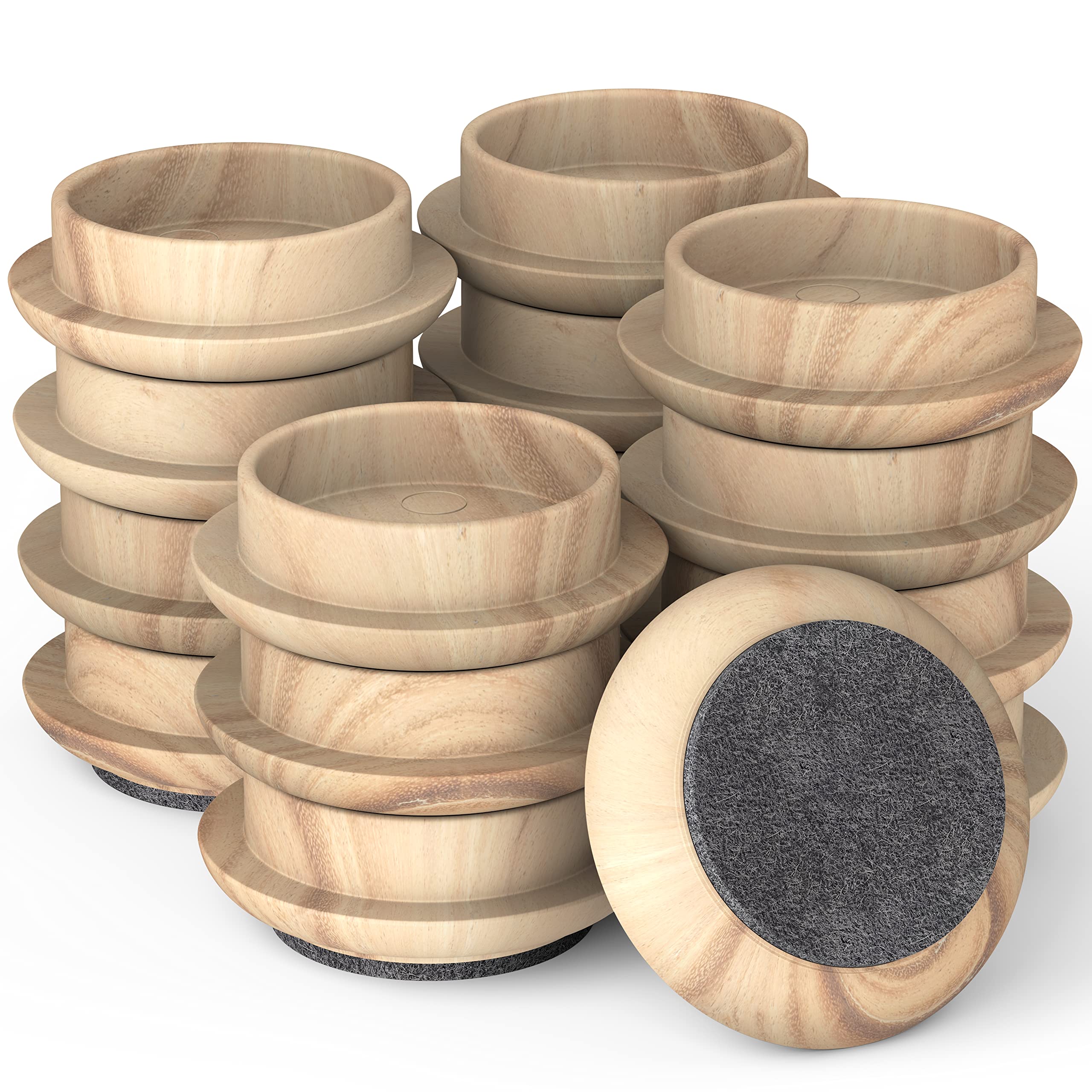 Medipaq Felt Castor Cups – 16x Small 44mm Light Wood Grain – Protects Wooden & Smooth Floors – Chair & Furniture Leg Protectors