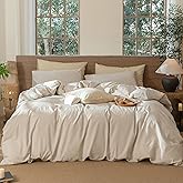 MooMee Striped Duvet Cover Set 100% Washed Cotton Linen Like Textured Breathable Durable Soft Comfy (Tannish Linen Grey White Pinstripes, King 104"x90")