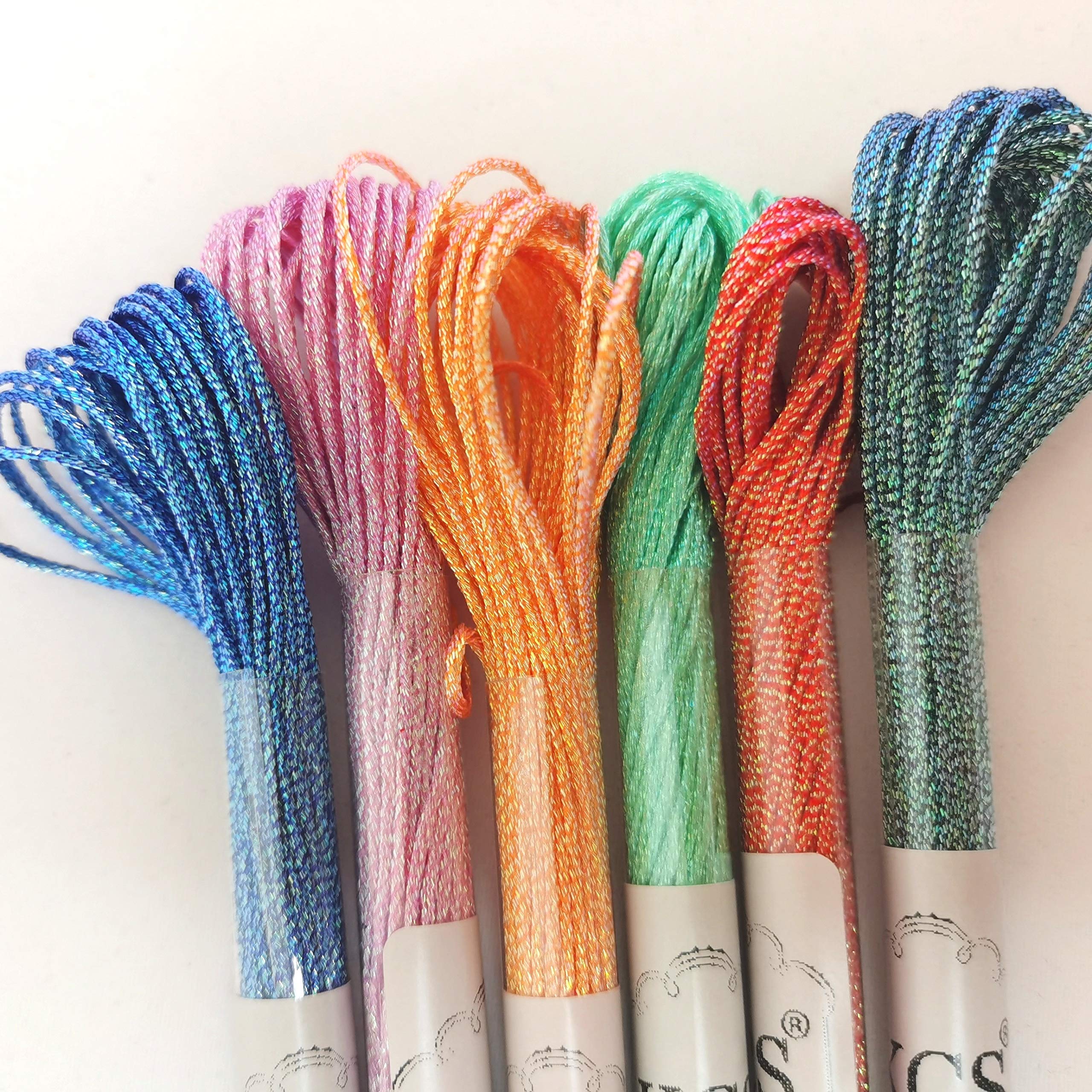 KCS 6 skeins 6-Strand Cross Stitch Metallic Variegated Pearl Shiny Embroidery Floss (Solid Color 4)