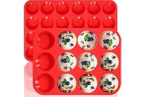 Anaeat Silicone Muffin Pan Set - Regular 12 Cups & Mini 24 Cups Cupcake Baking Molds with Flexible & Non-Sticky, Just Pop Out for Making Muffin Cakes, Cupcake, Chocolate,Tart and Desserts (2 Pack)