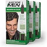 Just For Men Shampoo-In Color (Formerly Original Formula), Mens Hair Color with Keratin and Vitamin E for Stronger Hair - Deep Dark Brown, H-46, Pack of 3