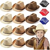 SATINIOR 12 Set Kid Cowboy Hat Set - Western Cowboy Hat with Bandanas for Summer Halloween Party Costume