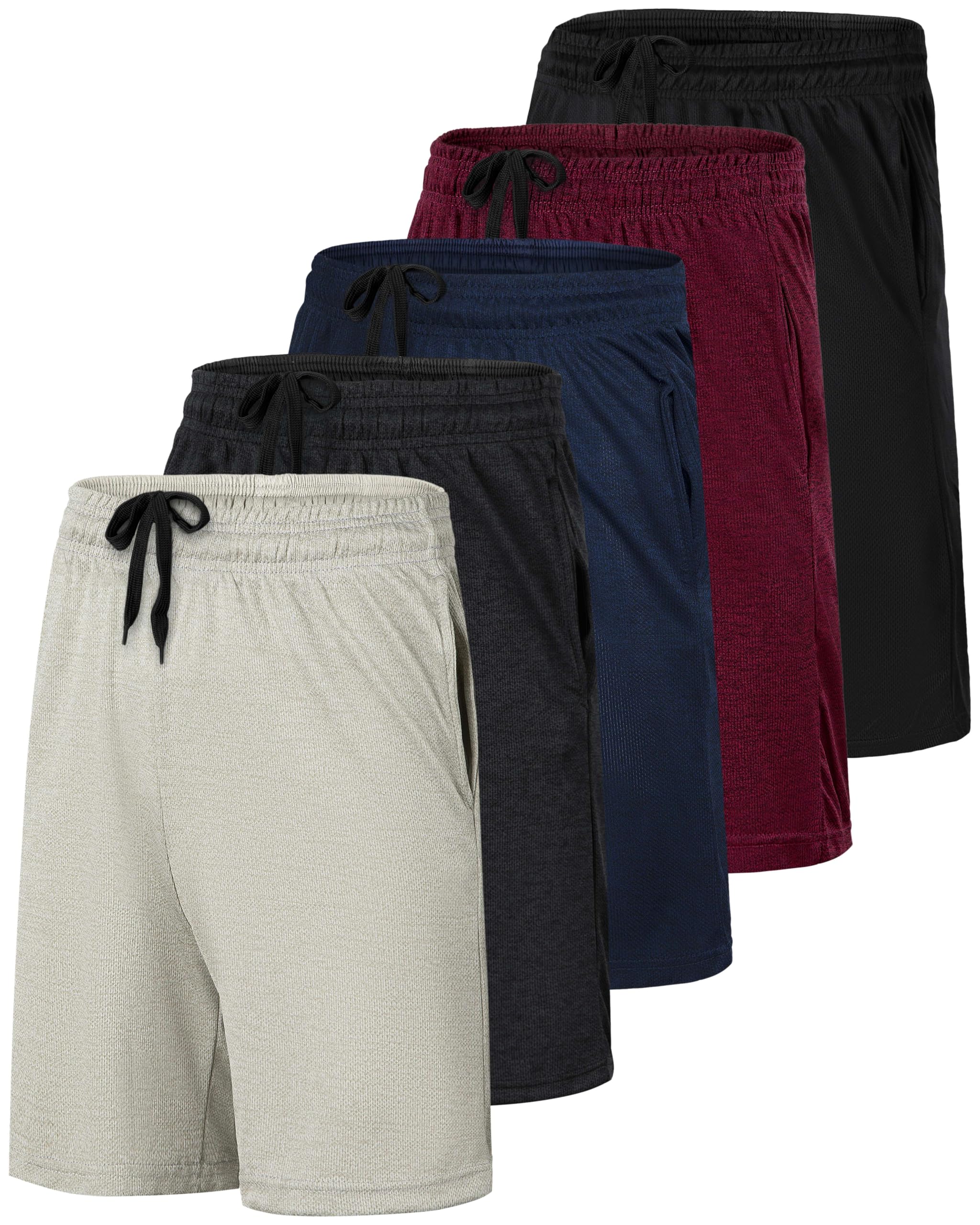 Photo 1 of Real Essentials 5 Pack: Boys' Mesh Basketball Athletic Shorts with Pockets – Teen Kids Youth Quick Dry Soccer Running Gym L (10-12)