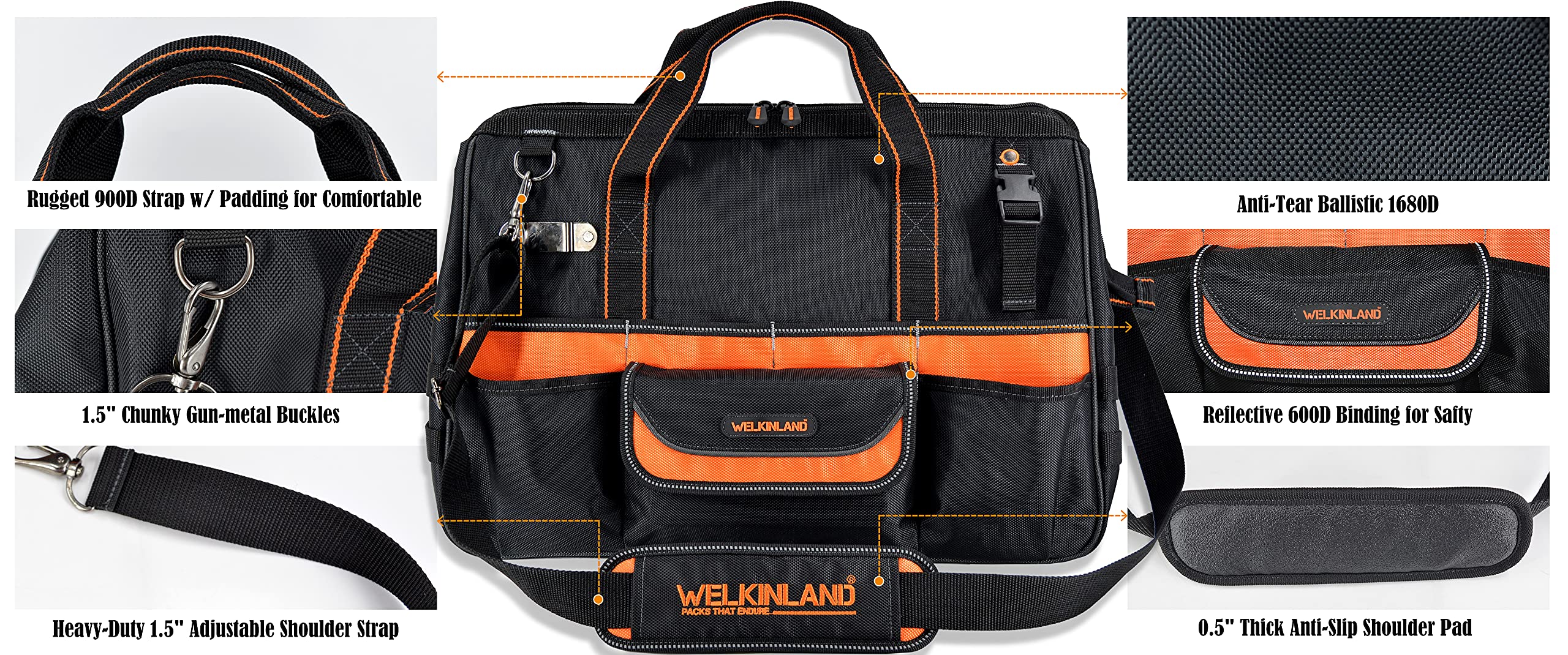 WELKINLAND 20-Inch Electrician tool bag, Heavy-duty tool bags for electricians, Tool bag organizer, HVAC tool bag, Maintenance tools bag, Tool bags for men, Tool tote bag, Tool bags for construction