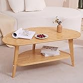 NAVREX Mid Century Modern Coffee Table, Oval Coffee Tables with Storage for Living Room, 2 Tier Solid Wood Center Table, Wooden Coffe Tables, Easy Assembly, 40.2" D x 22" W x 17.7" H | Mid-Century Modern, for Living Room, FSC Certified, Wooden, Coffee Tables