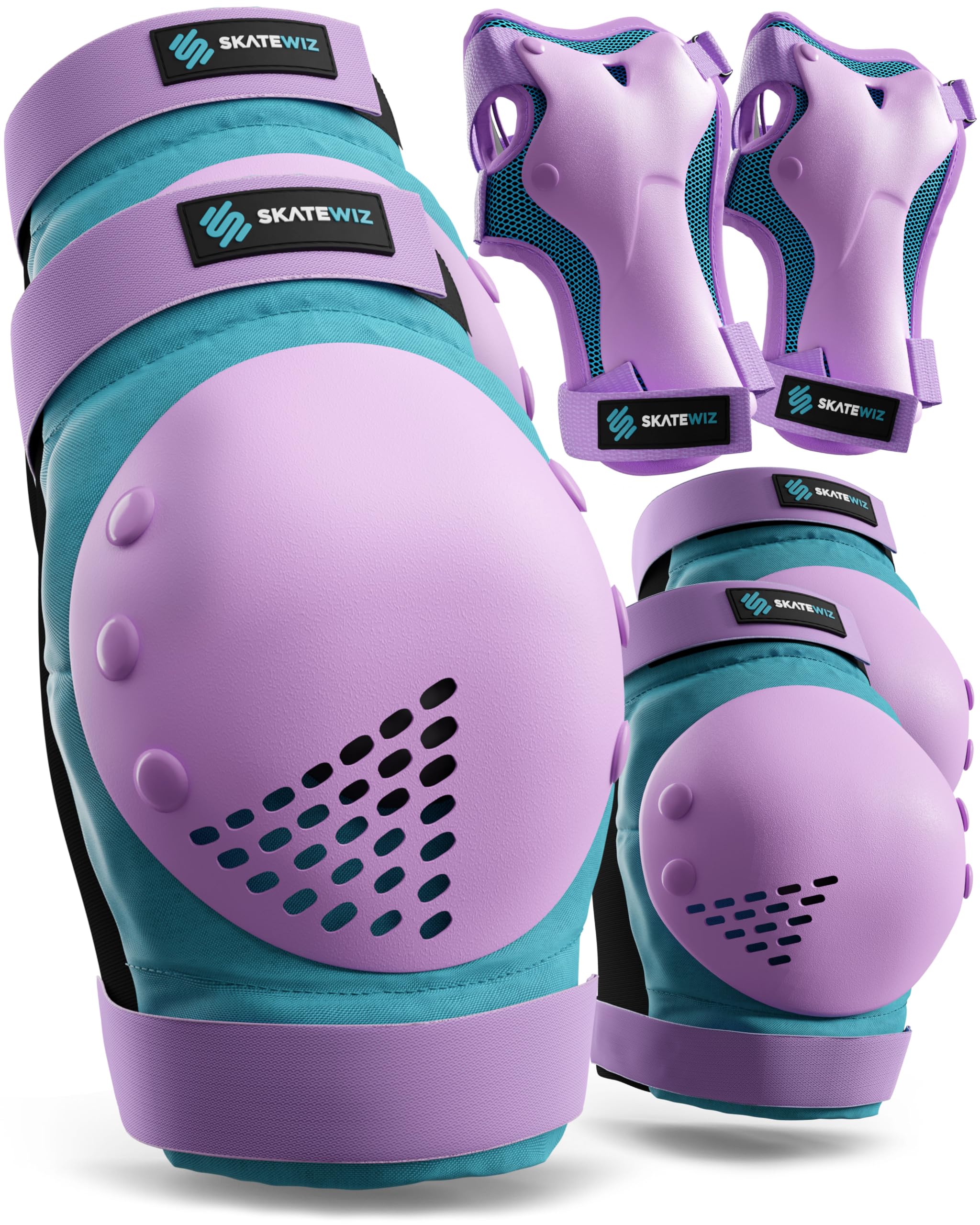 SKATEWIZ Skate Pads - Knee and Elbow Pads Adult - SMASH - Size L/XL Blue Purple - Wrist Guards Skating - Skateboard, Roller Skate & Scooter