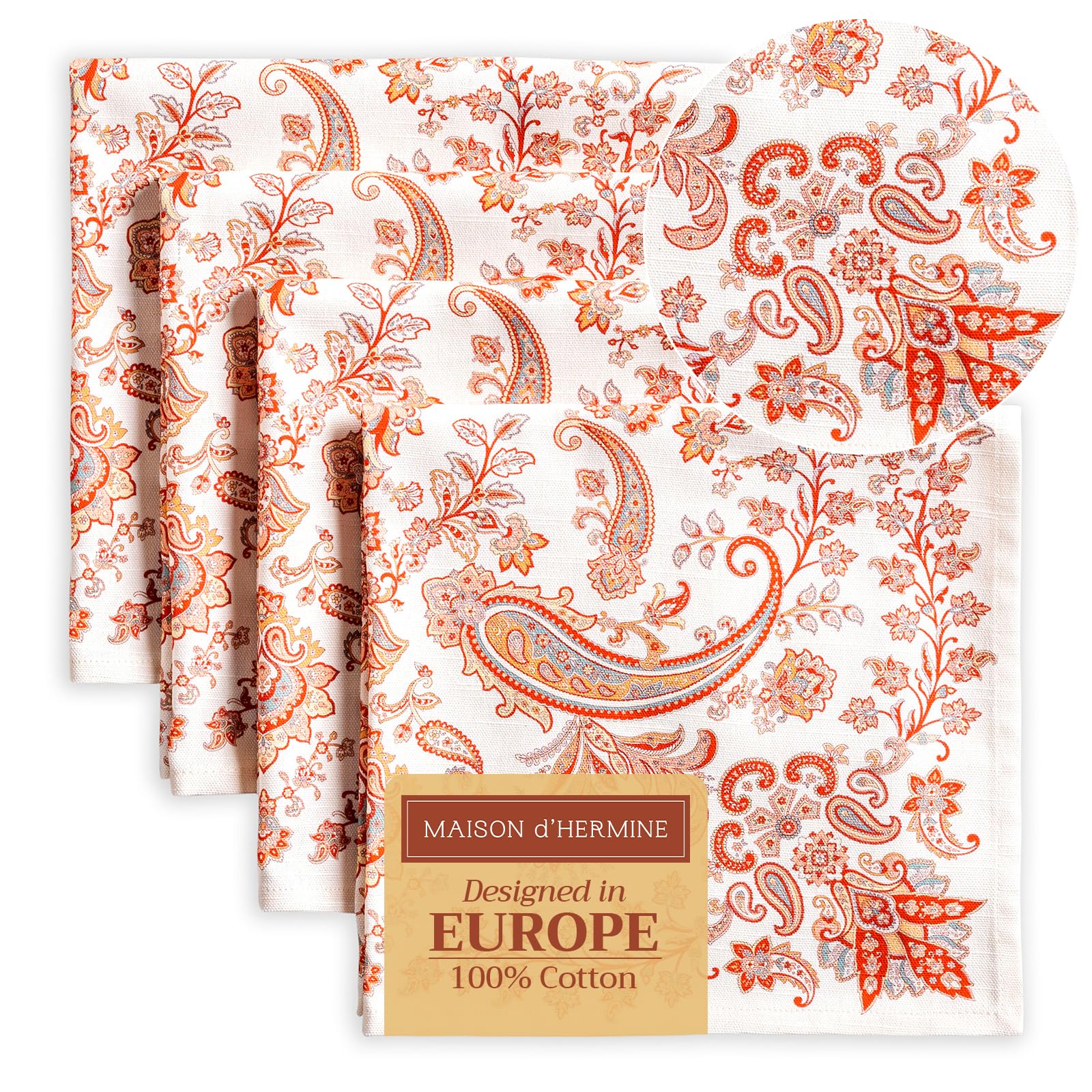 Maison d' Hermine Cloth Napkins Set of 4 100% Cotton for Christmas Decorations Everyday Reusable Square Autumn Napkins Cloth Washable Dinner Party Wedding (Cachemire, 45 CM x 45 CM)