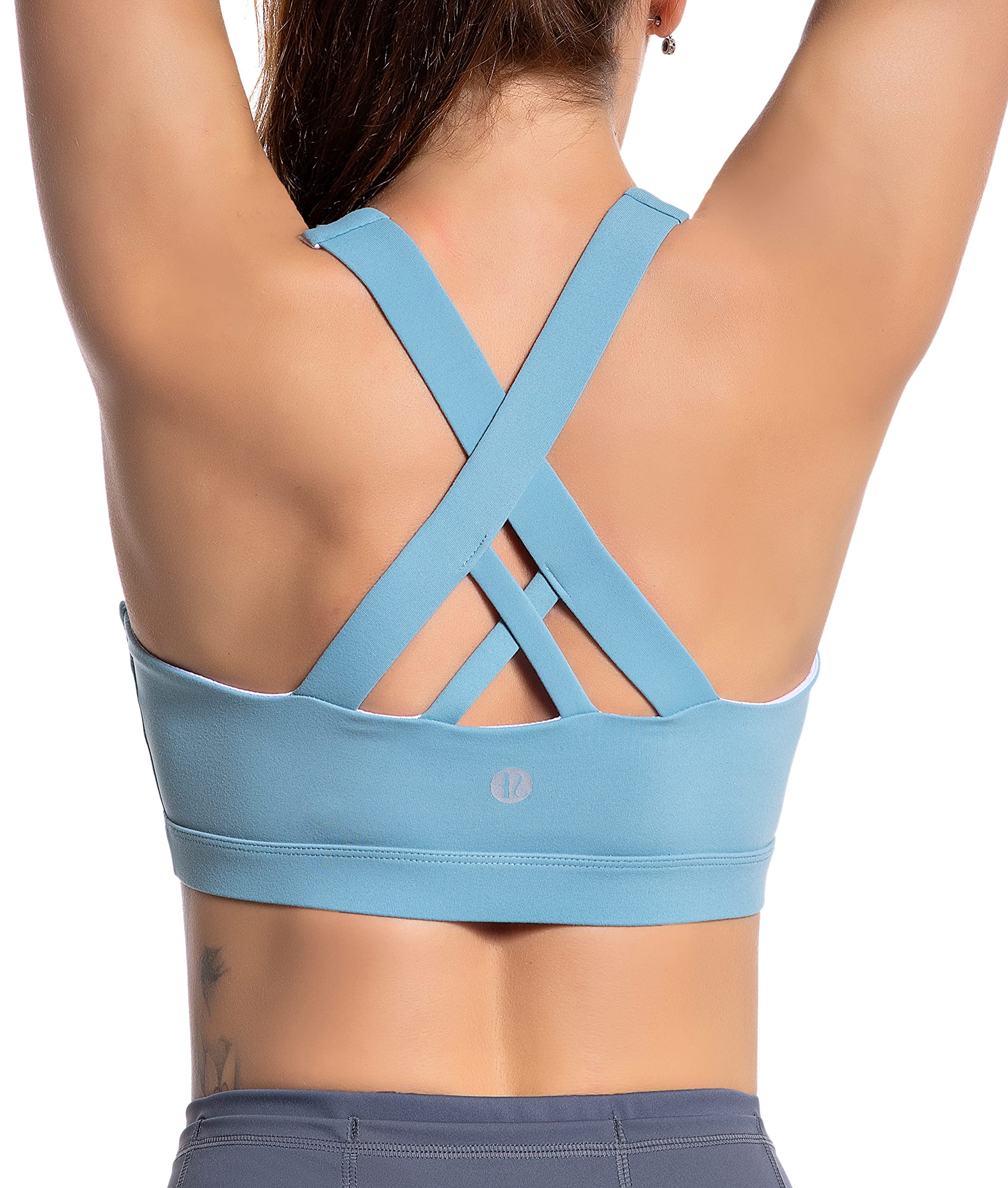 RUNNING GIRL Sports Bra for Women, Criss-Cross Back Padded Strappy Sports Bras Medium Support Yoga Bra with Removable Cups