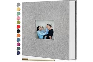 EJBLFE Photo Album Self Adhesive Scrapbook Album for 4x6 5x7 8x10 DIY Photo Book，with Window Linen Cover DIY Scrapbook, Birthday Gifts for Family Travel Wedding Baby (Grey)