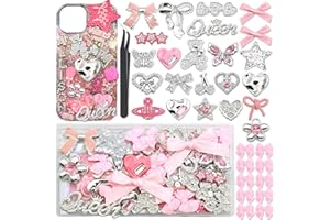 BELICEY Junk Case Charms Pink Kawaii Bow Phone Cases Kit Silver Butterfly Charm for Junk 3D Heart Star Flower Phones Case Charms for Crafts Flatback Pearls Rhinestone DIY Accessories