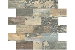 DEWOO 10-Sheet Peel and Stick Wall Tiles PVC Backsplash Back Splash Stick on Tiles for Kitchen Bathroom (13.5" x 11.4"，Distressed Lincoln Green）