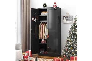 SteeLoong Metal Wardrobe Cabinet with Hanging Rod, 71" Tall Armoire Wardrobe Closet with 2 Doors and Adjustable Shelves, Black Clothing Storage Cabinets for Bedroom, Laundry Room, Cloak Room