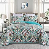 BEDIFANY Cotton Queen Quilt Set - Lightweight Queen Size Quilts Bedding Set for a Comfortable Sleep - Reversible Bedspread Coverlet (90 * 98 in) with Boho Pattern, 3 Pieces