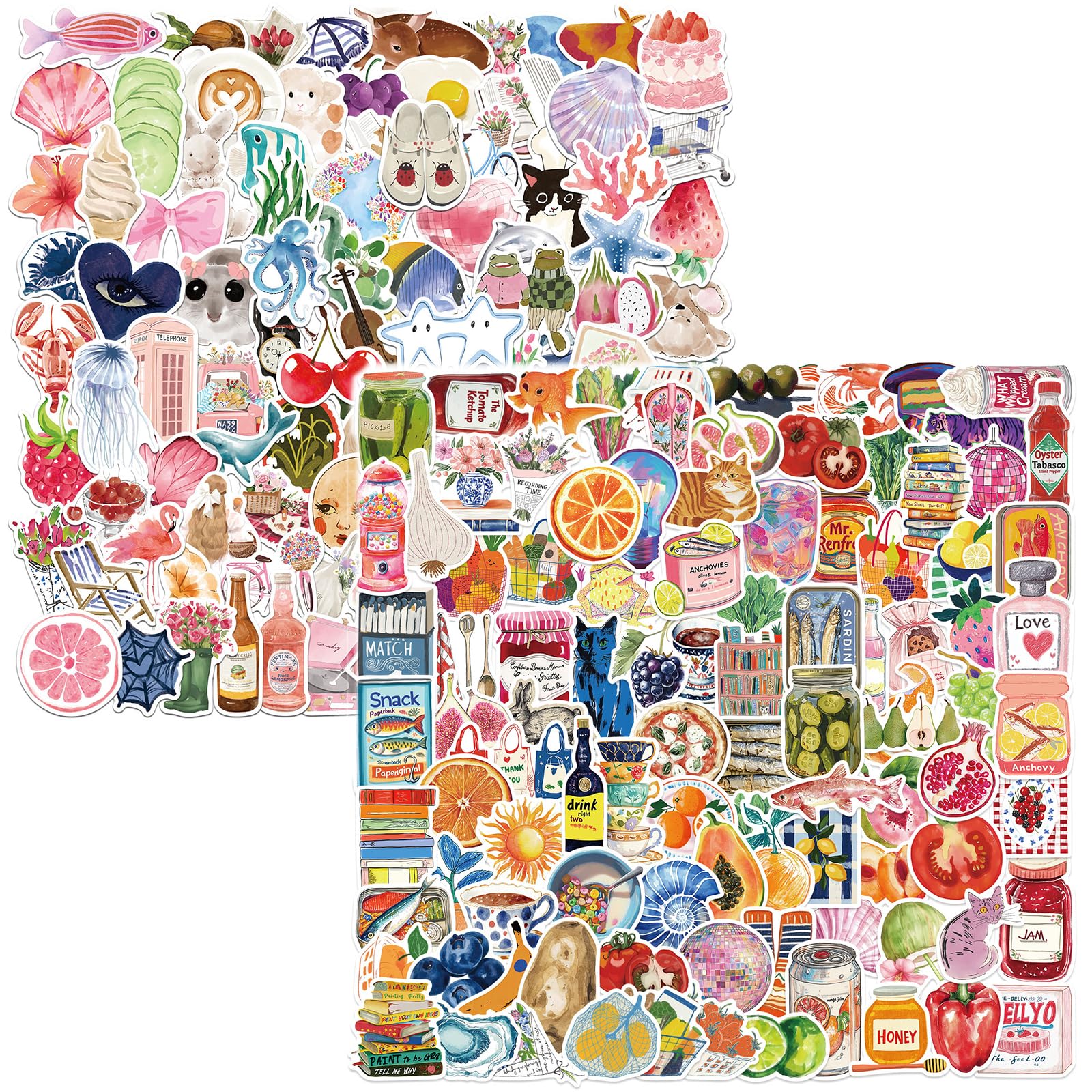200Pcs Watercolor Aesthetic Stickers, Waterproof Graffiti Decals for Adults Teens, Cute Stickers for Scrapbooking, Journal, Water Bottle, Laptop and Suitcase, Watercolour Sticker