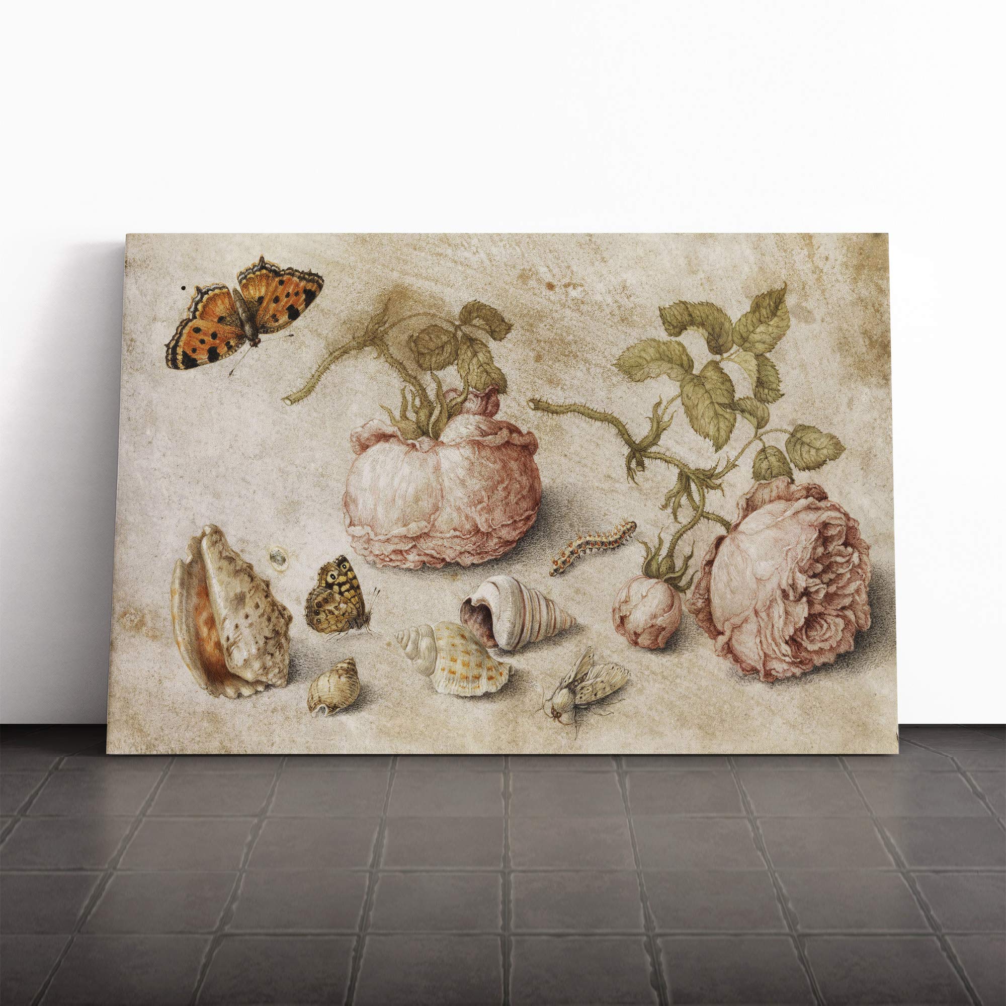 Jan Van Kessel Still Life Flowers Insects Canvas Print | Gallery Wrapped 30mm Frame Wall Art | 20x14 inches | Ready to Hang | Modern Floral Picture | Living Room Bedroom Lounge Office