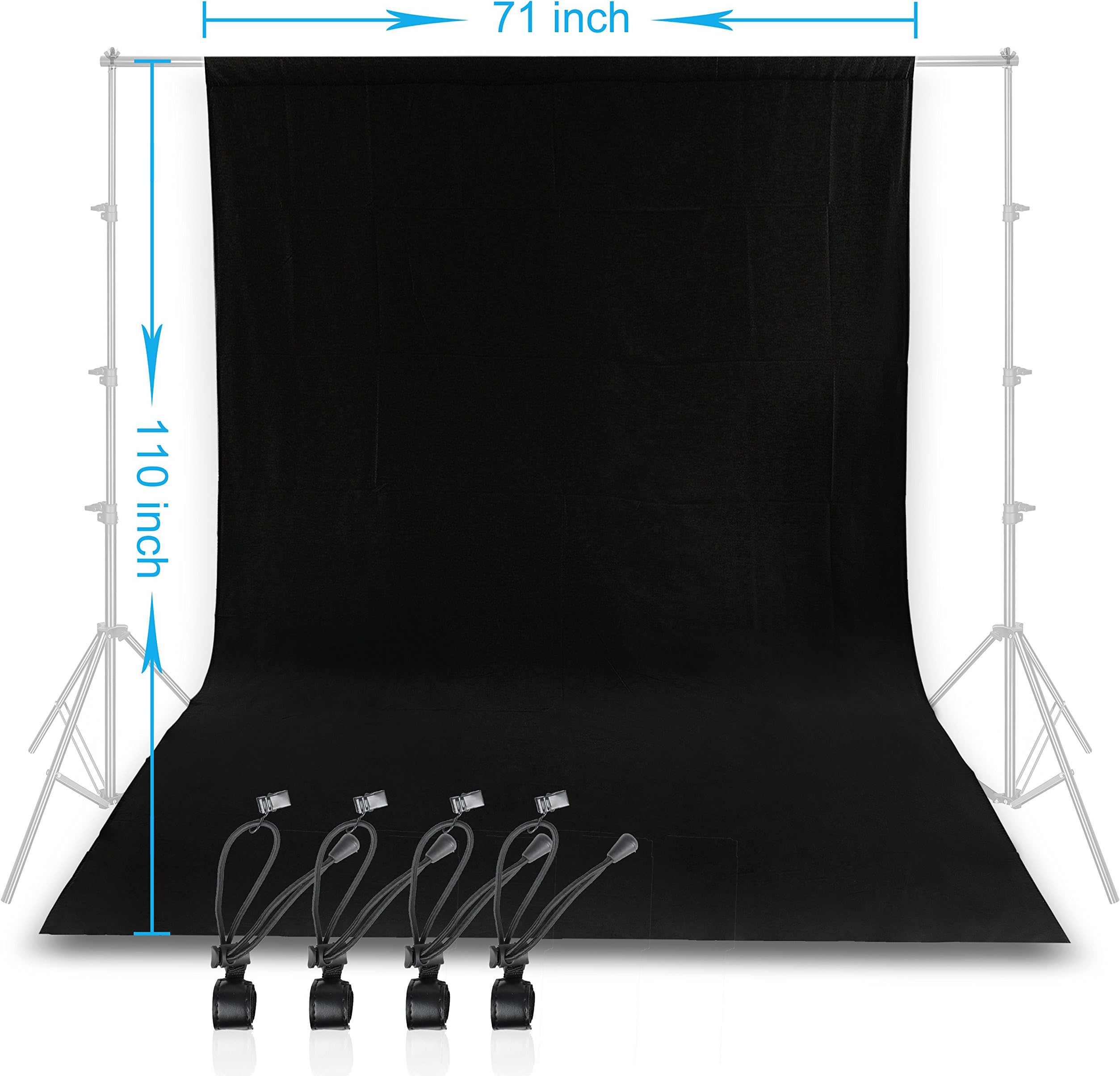 GLOSHOOTING 6 x 9 ft Photo Backdrop Black Chromakey Pure Cotton Muslin Photography Studio Background, 4 Pieces Clips