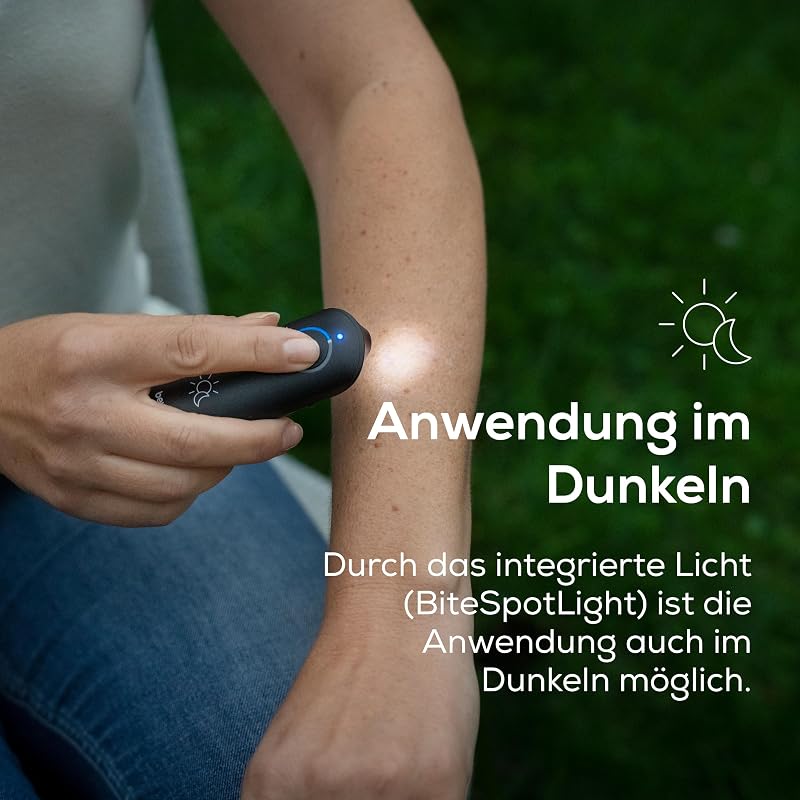 BR 90 Insektenstichheiler, zur Behandlung von Insektenstichen und -bissen, lindert Juckreiz Schwellungen, ohne chemische Stoffe, zuschaltbares Licht Anwendung im Dunkeln, Schwarz, 163.0 grams
