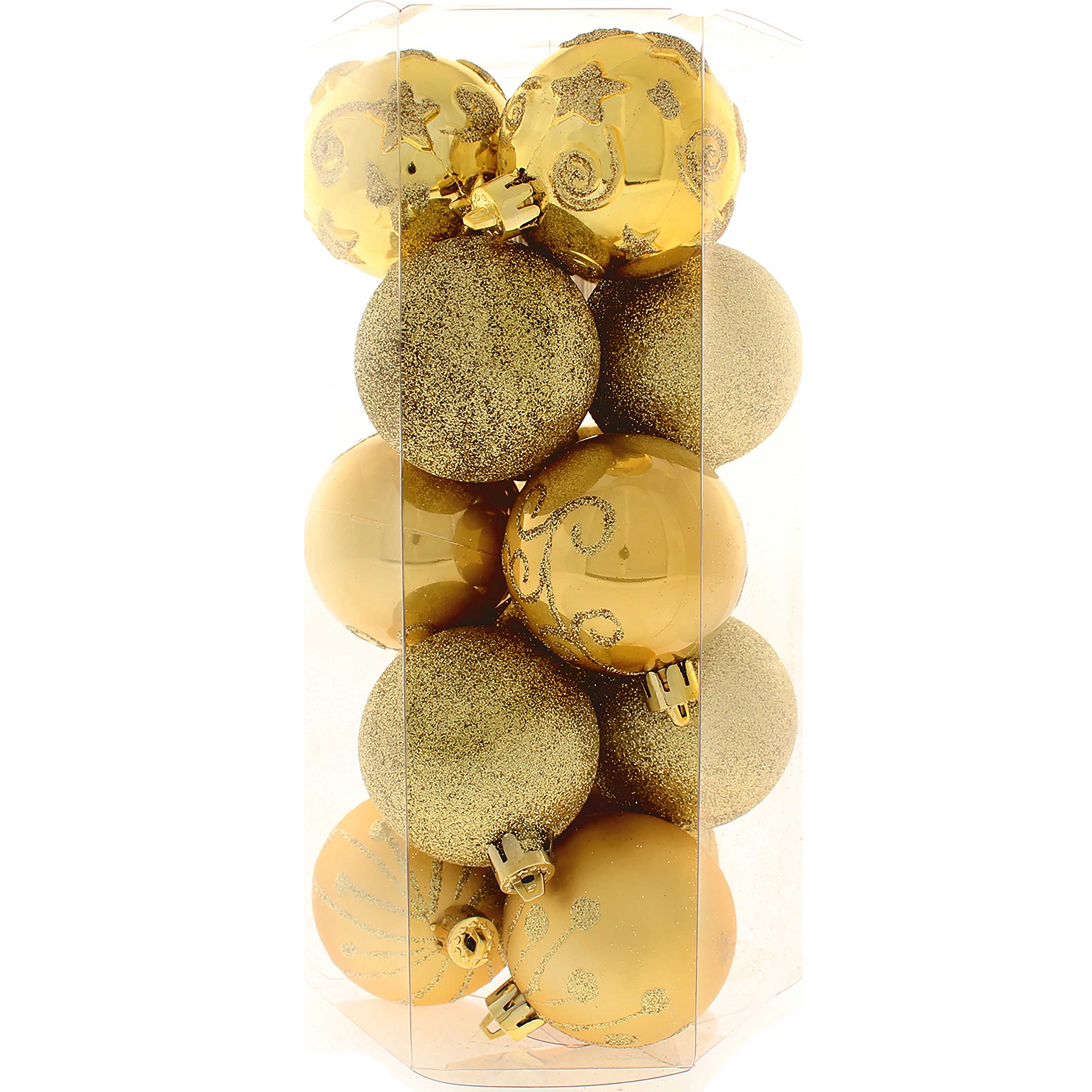 WeRChristmas 15-Piece Shatterproof Deluxe Baubles Christmas Tree Decoration Pack - Gold, Gold — image 1