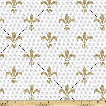 Amazon Com Ambesonne Fleur De Lis Fabric By The Yard Fleur De Lis Pattern Vintage Flower Royal Design Decorative Fabric For Upholstery And Home Accents 2 Yards White Camel