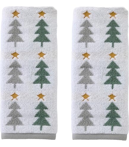 SKL Home Christmas 'Hello Winter' Holly 3D Hand Towels - 2-Pack White Cotton Towels For Bath, Kitchen Or Gifts