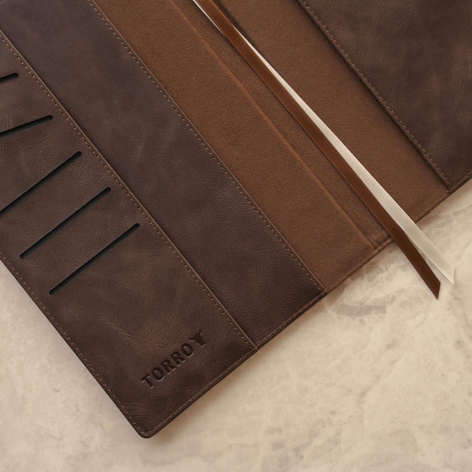 TORRO Genuine Leather Hardback Notebook Cover with 1X Refill Pad (A4 Dark Brown) - Image 5