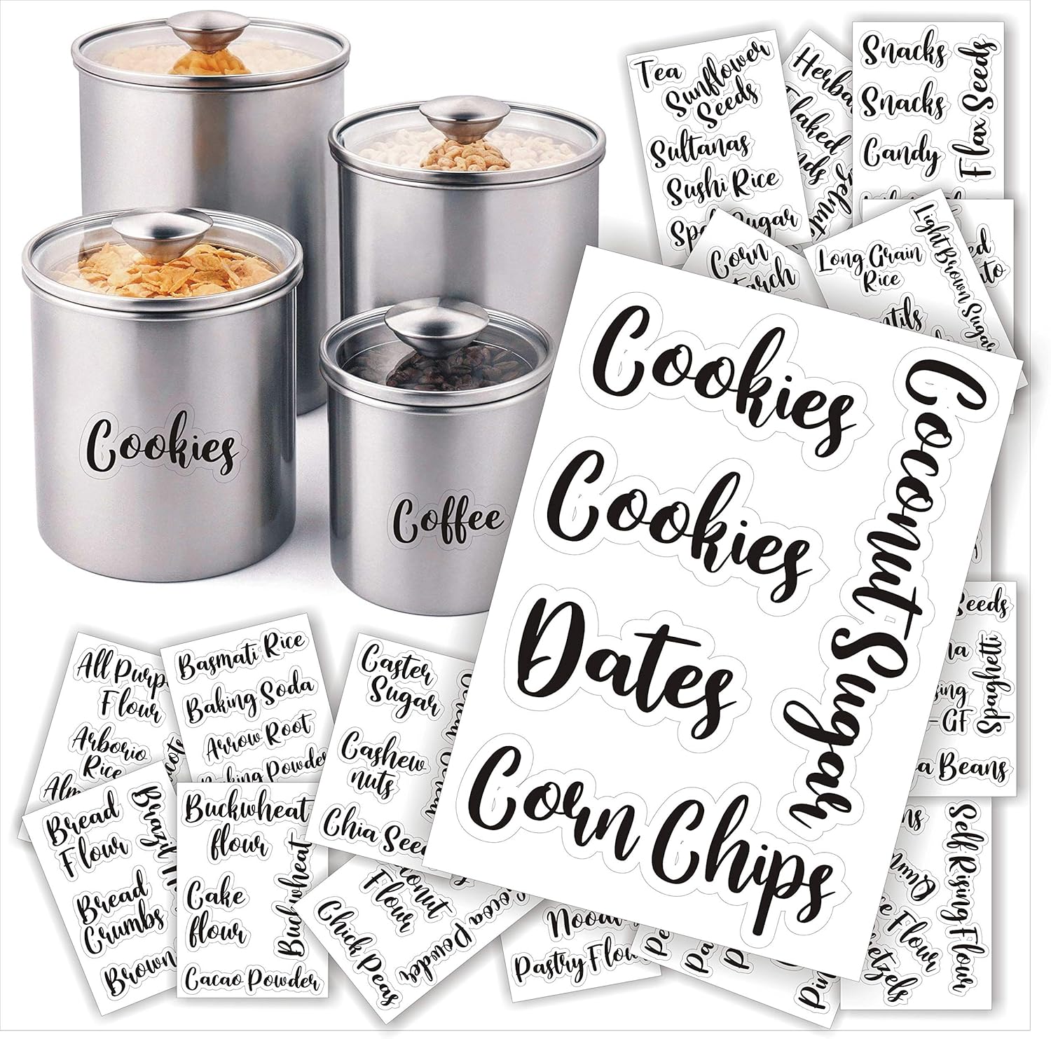 PREMIFY 106 Cursive Large Pantry Labels – Labels for Jars, 106 Main Ingredients, Food Label ...