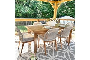 PURPLE LEAF 7 Pieces Dining Set Patio Metal Rectangular Table and Wicker Rattan Chairs for Outside Porch Garden Kitchen Modern Outdoor Furniture Sets