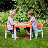 Liberty House Toys Kids Table and Two Chair Set Green Orange White 51cm view 4
