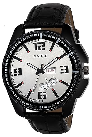 Matrix Silvermine Analog Silver Dial Wrist Watch Day and Date Display for Men & Boys- (DD-20)