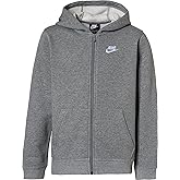 Nike Boy's NSW Club Full Zip Hoodie, Carbon Heather/Smoke Grey/White, Large
