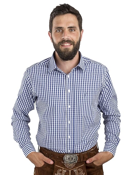 Schöneberger Trachten Couture Trachtenhemd Slim fit kariert - Hemd Oktoberfest & Freizeit Karo rot oder blau