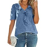 BerryGo Women's Cotton Eyelet Tops Blouse 2026 Casual Boho Embroidered Short Sleeve Fully Lined Summer Dressy Shirts