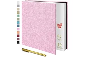 Yopih Photo Album Self Adhesive for 4x6 5x7 8x10 Pictures Scrapbook Album Linen Hardcover DIY with A Metallie Pen Length 11x10.6 Inch 40 Pages Pink